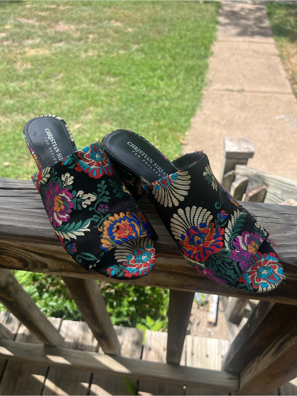 Christian Siriano Black Floral Embroidered Slide Mules